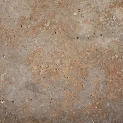 Begali Blend travertine tile — Rich blend of rust, copper and grey tones with natural pitting.